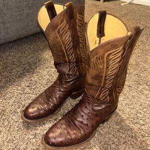 Brown Tony Lama Mccandles 13” Full Quill Ostrich Men’s Cowboy Boots Size 8.5D